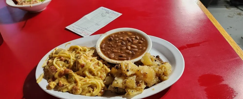 Chicken Spaghetti Fried Potatoes Pinto Beans